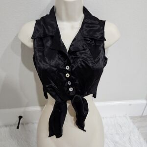 Joules  90s Black Satin Button-Down Blouse